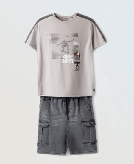 HASHTAG Σετ Μπλούζα και Βερμούδα Τζιν 254727 Γκρι