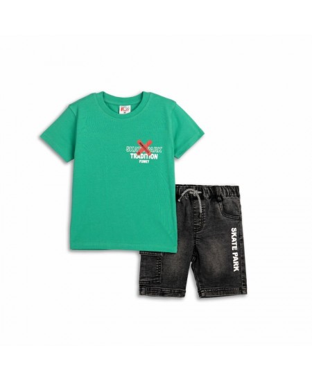 FUNKY Σετ Μπλούζα και Βερμούδα Τζιν 125-302101 Πράσινο