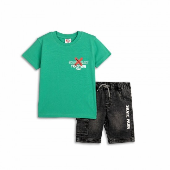 FUNKY Σετ Μπλούζα και Βερμούδα Τζιν 125-302101 Πράσινο