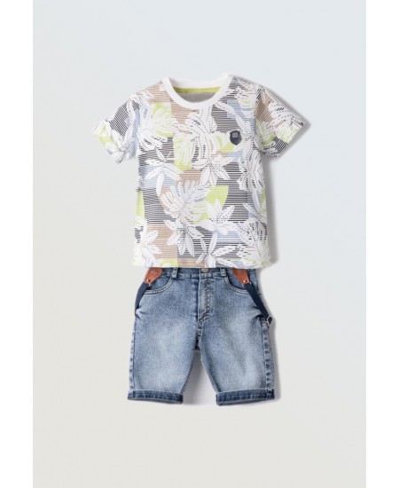 HASHTAG Σετ Μπλούζα και Βερμούδα Τζιν 254809 Λευκό