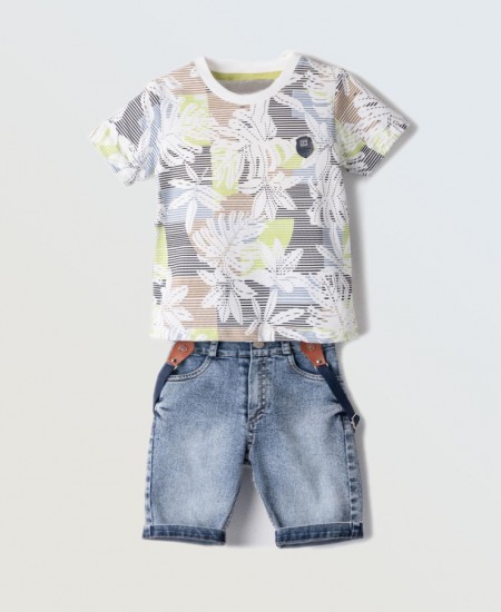 HASHTAG Σετ Μπλούζα και Βερμούδα Τζιν 254809 Λευκό