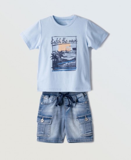 HASHTAG Σετ Μπλούζα και Βερμούδα Τζιν 254841 Γαλάζιο