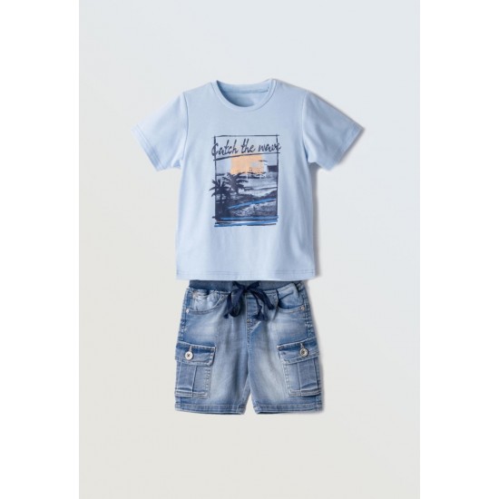 HASHTAG Σετ Μπλούζα και Βερμούδα Τζιν 254841 Γαλάζιο