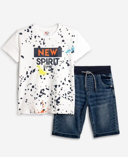 FUNKY Σετ Μπλούζα και Βερμούδα Τζιν 125-102105 Λευκό