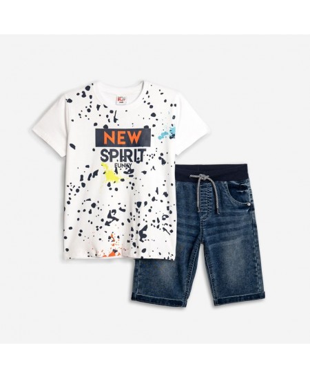 FUNKY Σετ Μπλούζα και Βερμούδα Τζιν 125-102105 Λευκό
