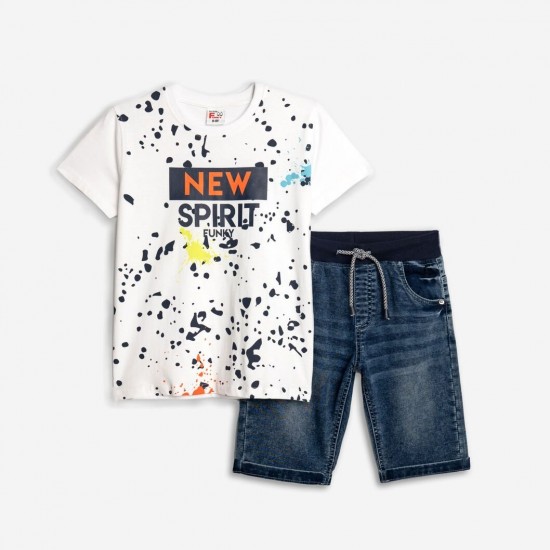 FUNKY Σετ Μπλούζα και Βερμούδα Τζιν 125-102105 Λευκό