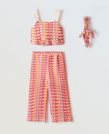 EBITA Σετ Τοπ, Παντελόνα και Κορδέλα 254246 Φουξ