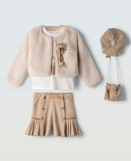 EBITA Σετ Γουνάκι, Μπλούζα, Σορτς,Τσάντα και Μπερέ 255257 Εκρού