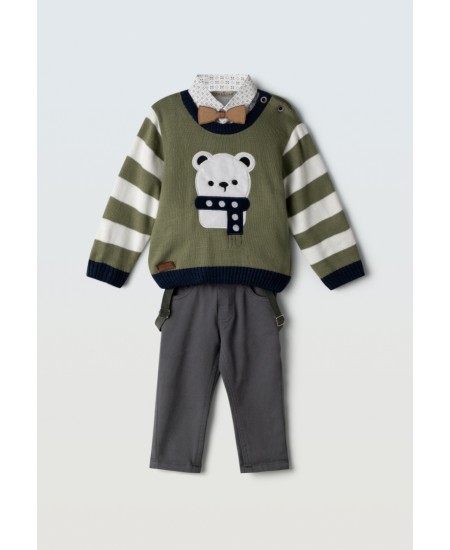 HASHTAG Σετ Πλεκτό, Πουκάμισο, Παντελόνι, Παπιγιόν και Τιράντες 243601 Λαδί