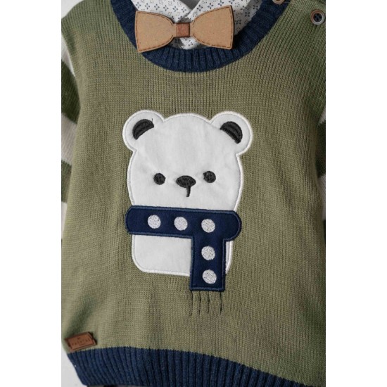 HASHTAG Σετ Πλεκτό, Πουκάμισο, Παντελόνι, Παπιγιόν και Τιράντες 243601 Λαδί