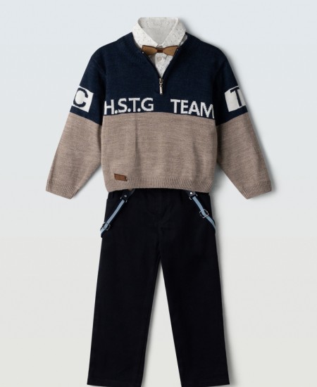 HASHTAG Σετ Πλεκτό, Πουκάμισο, Παντελόνι, Παπιγιόν και Τιράντες 243817 Μπλε