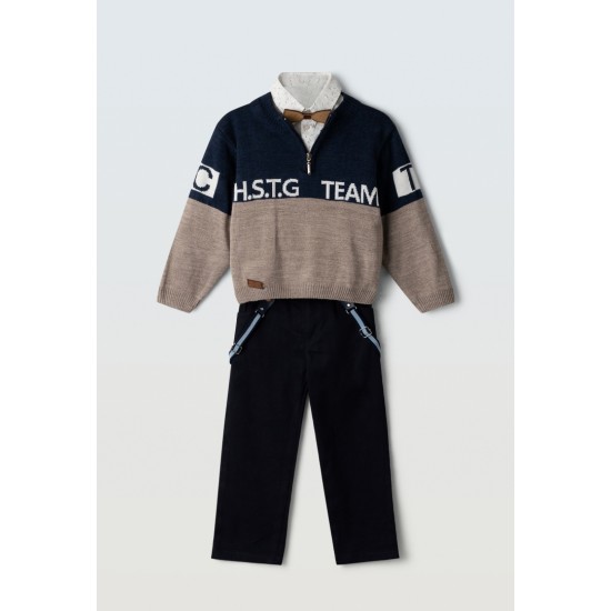 HASHTAG Σετ Πλεκτό, Πουκάμισο, Παντελόνι, Παπιγιόν και Τιράντες 243817 Μπλε