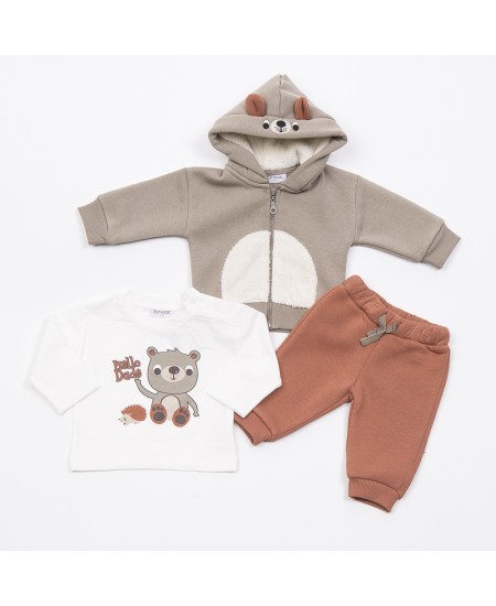 TRAX Σετ Ζακέτα, Μπλούζα και Παντελόνι 48559 Καφέ