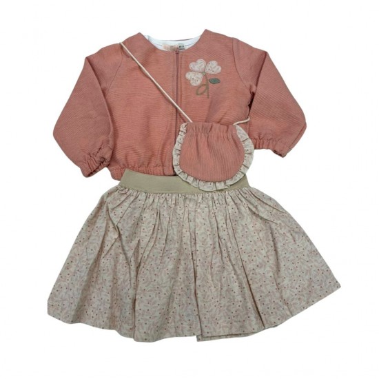 RABOO FOR KIDS Σετ Ζακέτα, Μπλούζα, Φούστα και Τσαντάκι 4952 Σομόν
