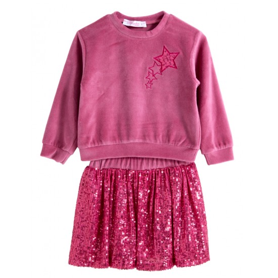 BABYLON Σετ Μπλούζα Βελούδινη και Φούστα Παγιέτα 12525359 Φουξ