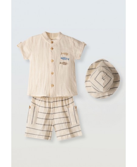 HASHTAG Σετ Πουκάμισο, Βερμούδα και Καπέλο 266601 Εκρού