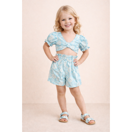 SWEET BABY Σετ Τοπ και Σορτς με Κέντημα Γ187 Γαλάζιο