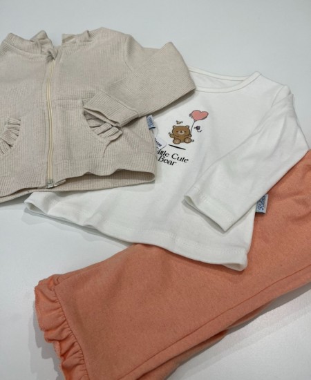 Σετ Ζακέτα, Μπλούζα και Παντελόνι Εποχιακό 90166 Εκρού