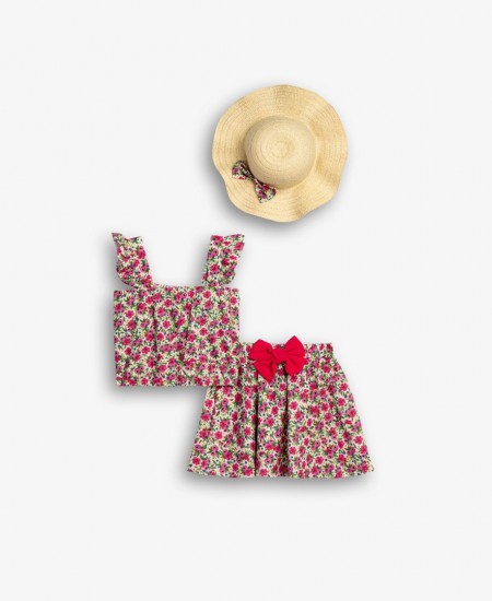 FUNKY Σετ Μπλούζα, Φούστα και Καπέλο 126-742101 Φλοράλ