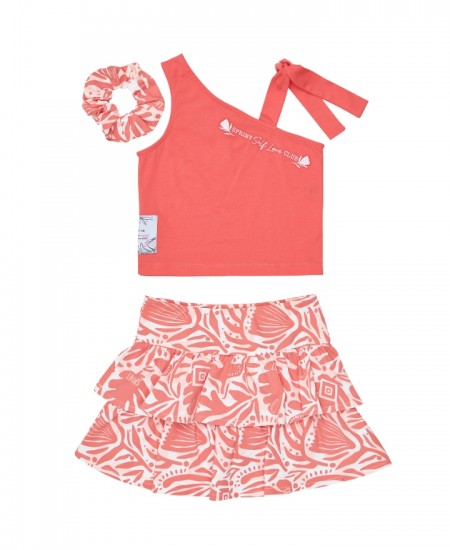SPRINT Σετ Τοπ, Σορτσόφουστα και Scrunchie 261-4046 Κοραλί