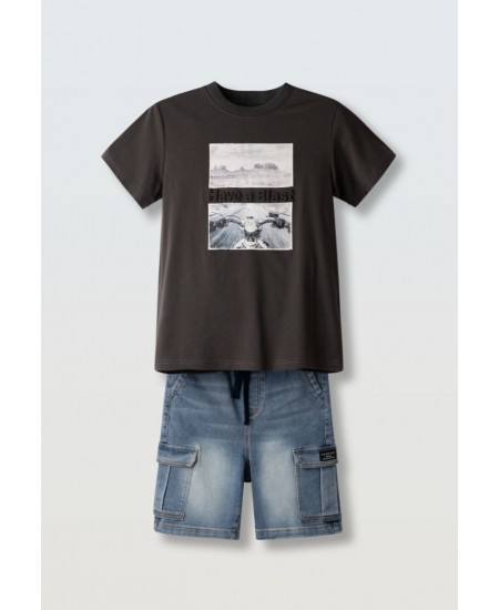 HASHTAG Σετ Μπλούζα και Βερμούδα Τζιν 266737 Ανθρακί