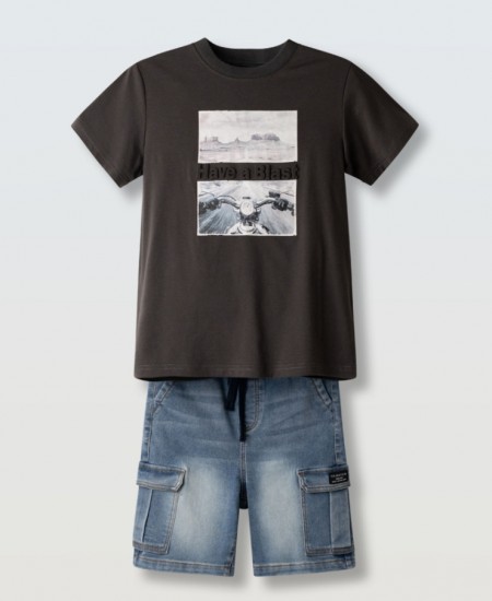 HASHTAG Σετ Μπλούζα και Βερμούδα Τζιν 266737 Ανθρακί