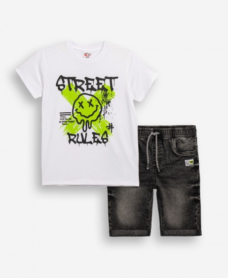 FUNKY Σετ Μπλούζα και Βερμούδα Τζιν 126-102103 Λευκό