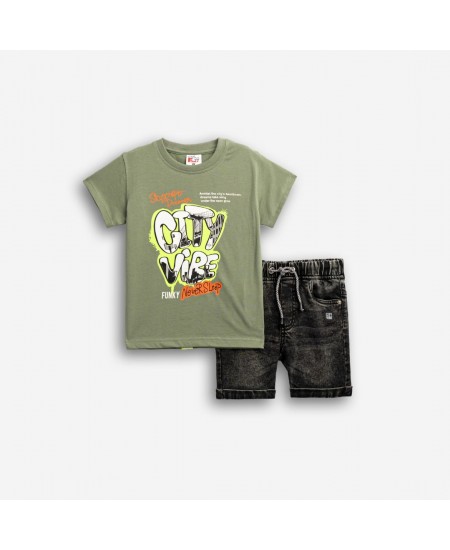 FUNKY Σετ Μπλούζα και Βερμούδα Τζιν 126-302105 Χακί