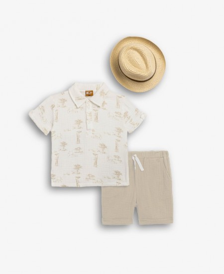 FUNKY Σετ Πουκάμισο, Βερμούδα και Καπέλο 126-393104 Λευκό