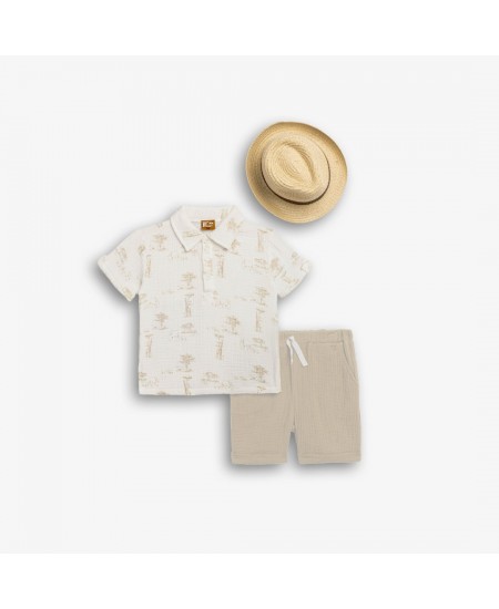 FUNKY Σετ Πουκάμισο, Βερμούδα και Καπέλο 126-393104 Λευκό