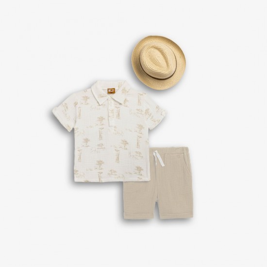 FUNKY Σετ Πουκάμισο, Βερμούδα και Καπέλο 126-393104 Λευκό