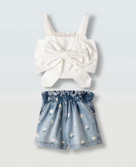 ΕΒΙΤΑ Σετ Τοπ και Σορτς Τζιν 266220 Λευκό