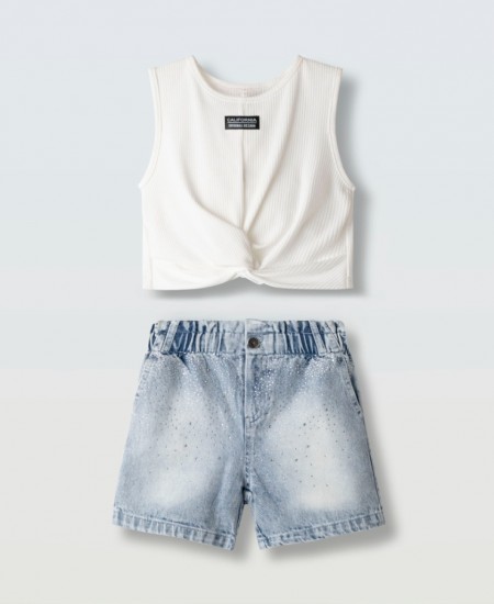 EBITA Σετ Τοπ και Σορτς Τζιν με Στρας 266027 Λευκό