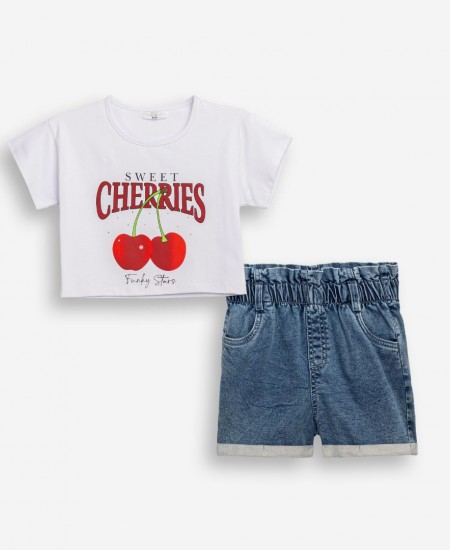 FUNKY Σετ Τοπ και Τζιν Σορτς 126-526100 Λευκό